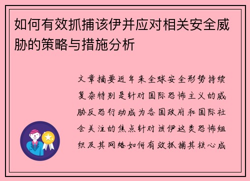 如何有效抓捕该伊并应对相关安全威胁的策略与措施分析